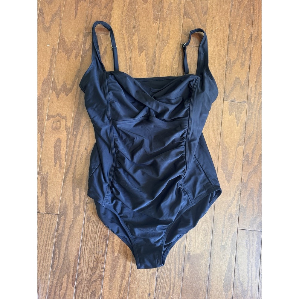 Merona Swim Suit‎ Sz XL One Piece Padded Tummy Control High Leg Black